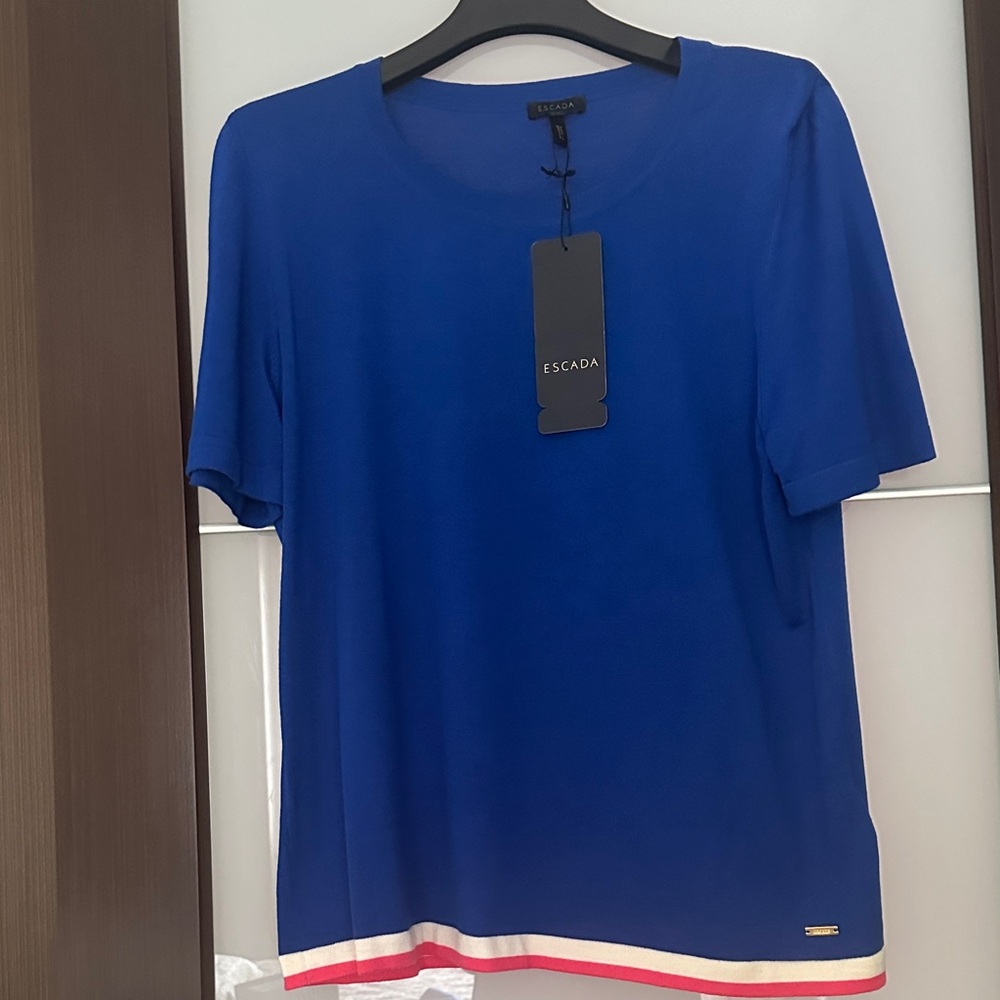 Escada Royal Blue Tee with Red and White Accents